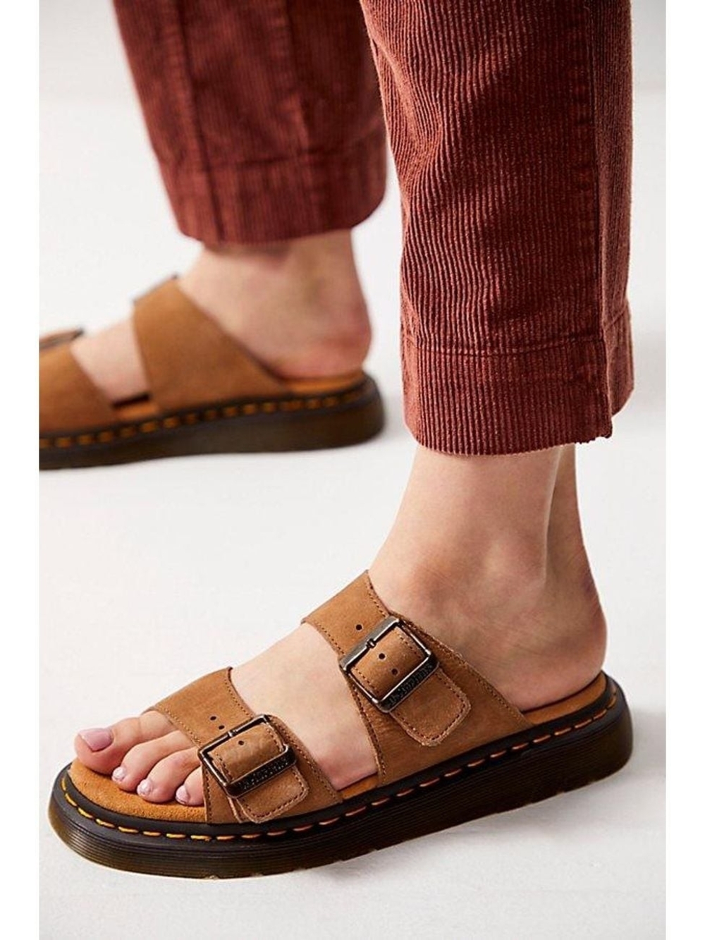 Dr. Martens Women's Tan Double-Buckle Slide Sandals